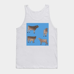 Brown Swiss Cows Pattern Blue Tank Top